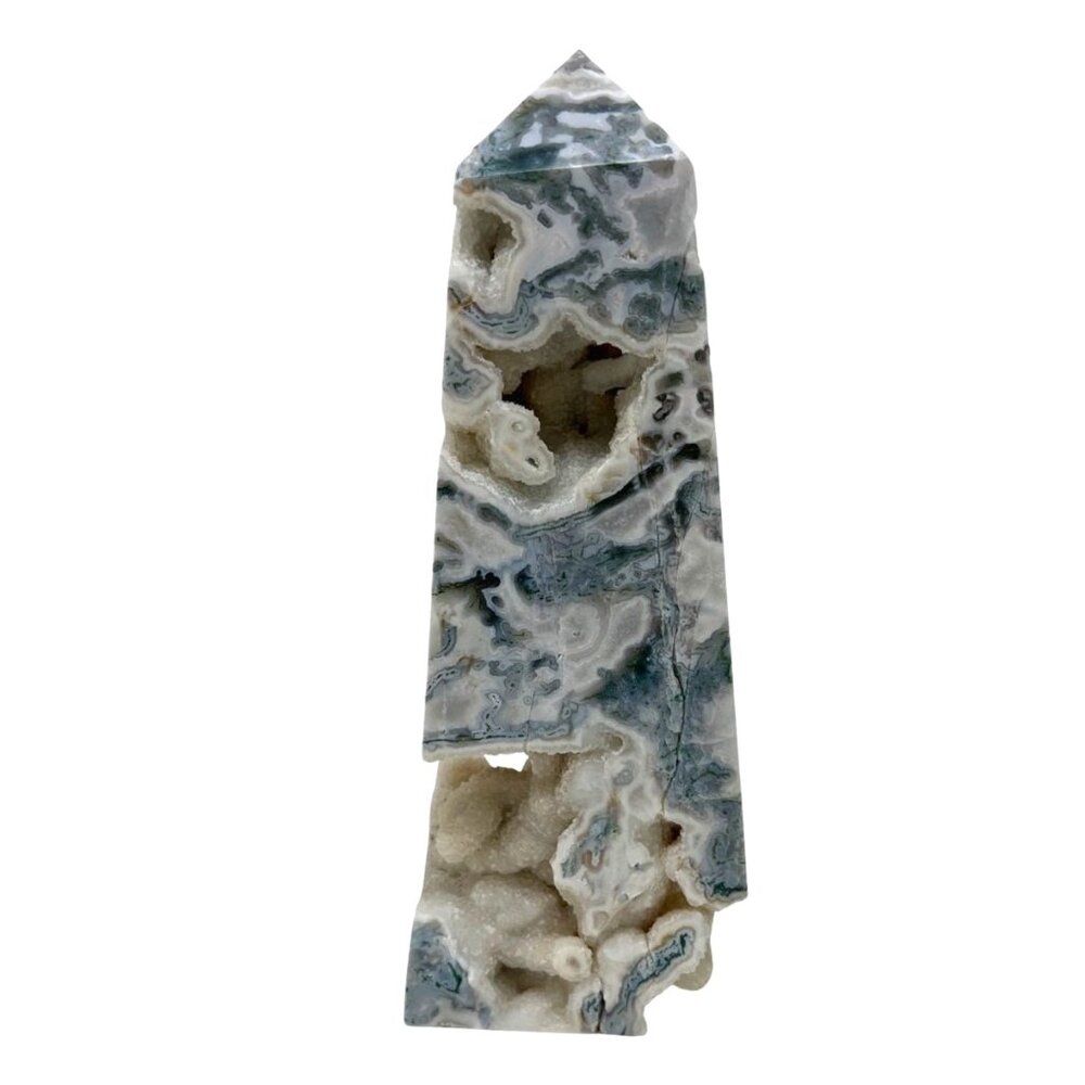 Moss Agate Huge Druzy Tower Green White Natural Crystal